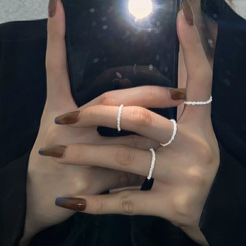 波光粼粼素圈滿天星戒指女輕奢小眾設計感指環尾戒精致時尚食指戒