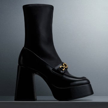 鍊條粗跟厚底靴