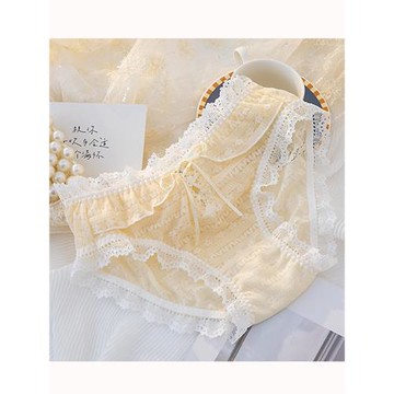 系帶蕾絲內褲女士日系甜美花邊蝴蝶結中腰棉襠性感鏤空薄款三角褲