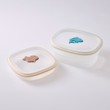 【仁舟淨塑】《石虎鯨魚》矽密盒 - 正方900ml 石虎 & 長方1200ml 鯨魚_撞色款 | 保鮮盒/微波便當盒/矽膠餐盒