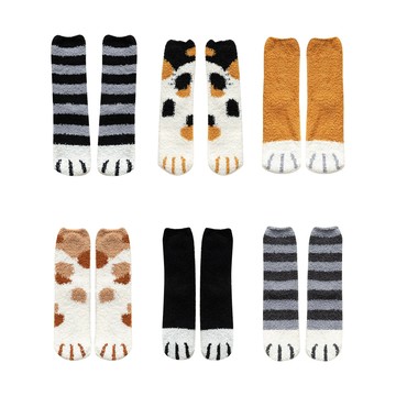 【蝦皮直營】珊瑚絨毛襪 貓掌珊瑚絨襪 貓爪地板襪 秋冬款睡眠襪 保暖襪 月子襪 毛圈襪 中筒襪 加厚毛襪