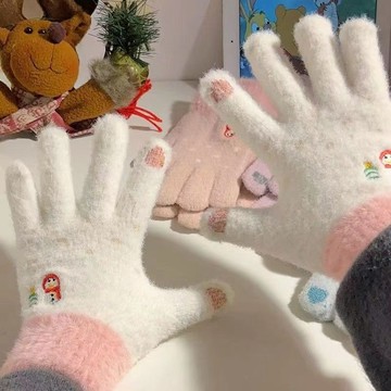 ins可愛聖誕雪人手套簡約韓版學生加絨加厚全指保暖防凍觸屏手套