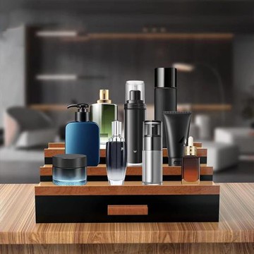 跨境多層實木香水架帶抽屜首飾盒階梯收納架木質香水展示架收納盒