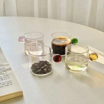 ⭐免運臺灣有貨⭐韓國ins玻璃杯奶罐創意圓球把手牛奶杯子咖啡杯小量杯小奶盅迷你