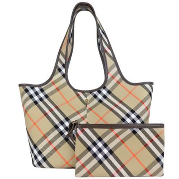 BURBERRY 蘇格蘭紋帆布皮邊手拿包肩背托特包