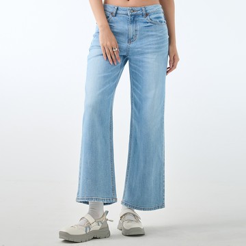 日常通勤首選！顯腿長直筒牛仔寬褲(拔淺藍)-女