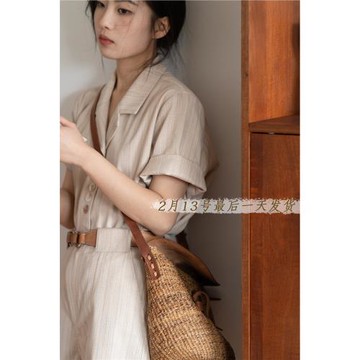 【丁東馬】自制/古典文青/甘藍杏色西裝領復古襯衫+百慕大五分褲