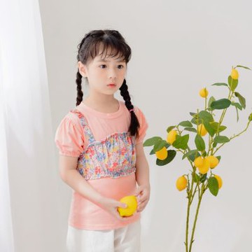 OB嚴選-假兩件棉質小碎花鬆緊澎袖上衣《QA1626》