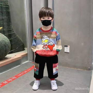 【臺灣-出貨】春秋奧特曼男童衛衣春秋套裝新款兒童洋氣衣服寶寶帥氣兩件套