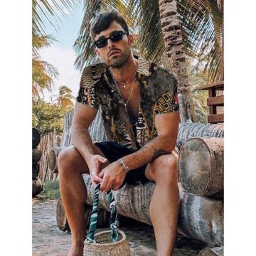 2023夏季歐美亞馬遜新潮流男士印花沙灘風襯衣夏威夷襯衫爆款男裝