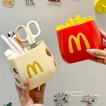 ⭐臺灣熱賣好物⭐麥門筆筒磁吸收納盒口罩家用冰箱可愛薯條封口夾刀勺多功能置物架