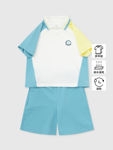 男幼童裝 Logo印花短袖短褲家居套裝-藍白組合