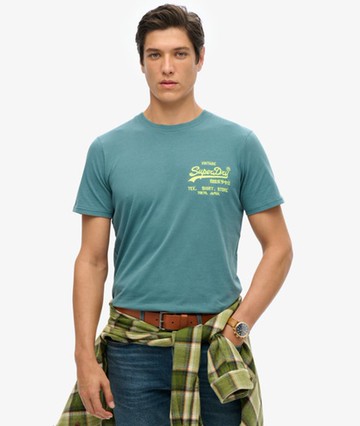 Superdry Men's Men's Neon Vintage Logo T-shirt Blue / Hydro Blue - Size: L