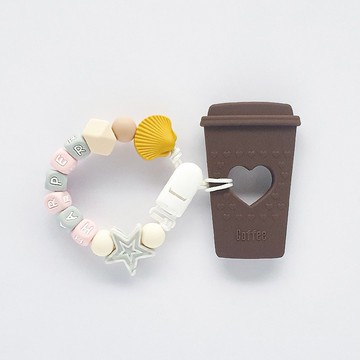 HARPER 星星 貝殼 咖啡色咖啡杯固齒器 / 客製化奶嘴鏈