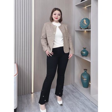 法式小香風毛呢外套女新款大碼女裝胖mm顯瘦粗花呢高級感氣質上衣