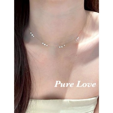 Pure Love樂芙 / 正韓 銀飾【S925純銀】N01016簡約通體純銀項鍊小水滴閃鑽鋯石鎖骨鏈 短項鏈 / 金