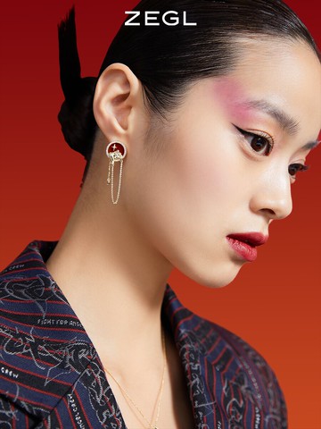 ZEGL設計師虎年本命年禮物老虎耳環女紅色瑪瑙耳釘銀針新年耳飾品