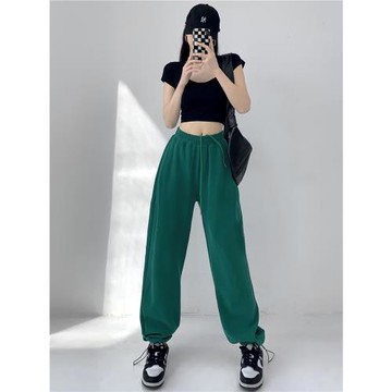 美式綠色運動褲女2025秋冬顯瘦寬松束腳褲百搭街舞直筒衛褲ins潮