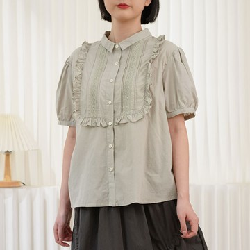 荷葉邊拼接翻領開襟襯衣121468C