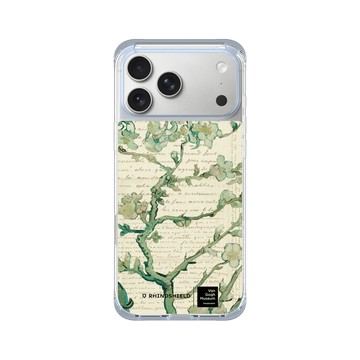 iPhone 17 Pro Max ClearX 冰透藍 - Van Gogh Museum - 盛開的杏花與手寫稿背景