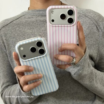 簡約粉藍條紋磁吸手機殼適用磁吸殼 iphone17promax手機殼16 15 14 13 蘋果防摔保護殼 不撞款