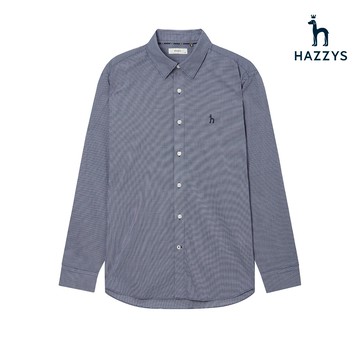 【HAZZYS】男款海軍藍色百搭舒適長袖格紋襯衫 YZTKA206