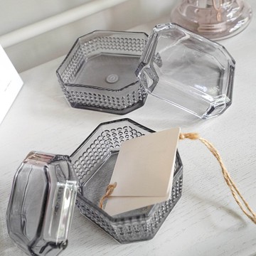 【Hübsch】－660317 灰色水晶玻璃儲物罐-2件組 收納罐新年禮物