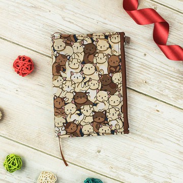 Chuyu A6/50K花布可調式拉鍊書衣/書皮/書套-03慵懶貓咪