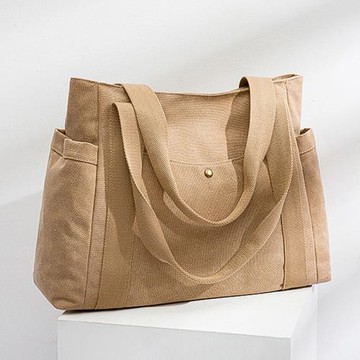 大容量時尚女包純色帆布手提包復古手拎包休閑單肩挎包上班多袋包