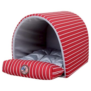 REDPUPPY 優質威爾頓圓頂軟墊寵物屋  1組  條紋酒紅色  38 x 60 x 39cm