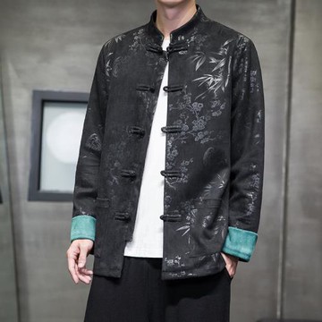 秋季中國風男裝鹿皮絨夾克男士新中式改良盤口唐裝漢服情侶款外套