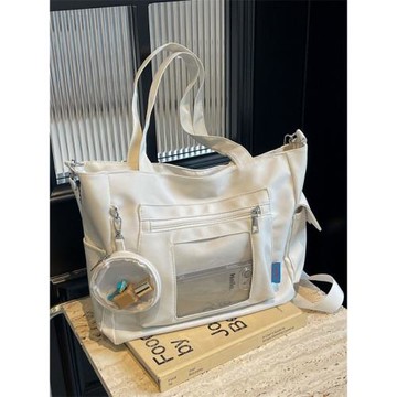 女士大容量托特包新款單肩手提外出尼龍布斜挎包日系透明口袋現貨