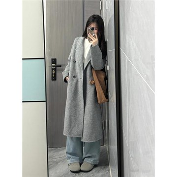 灰色大衣女中長款2025新款早春穿搭韓系女主高級感加厚毛呢外套