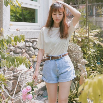 【Our Studio】下反摺牛仔短褲(附皮帶)(現貨)