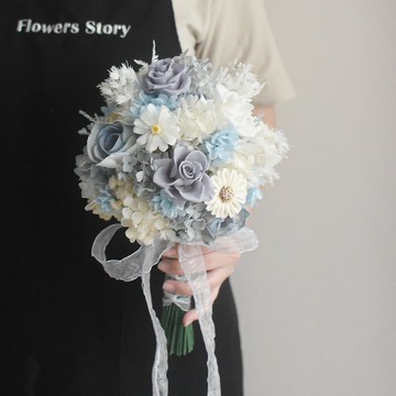 /藍白色新娘捧花/捧花 新娘 婚禮佈置 客製化 胸花 婚禮 婚攝