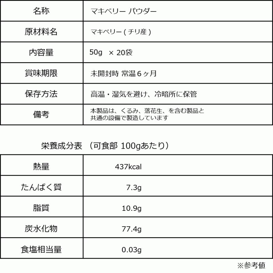 ナッツ マキベリー マキベリーパウダー 粉末 50g×20袋 送料無料