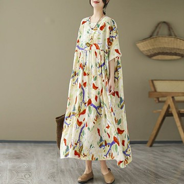 現貨+預購 洋裝五分袖連身裙-文藝淡雅渲染女裙子74dy22【獨家進口】【米蘭精品】