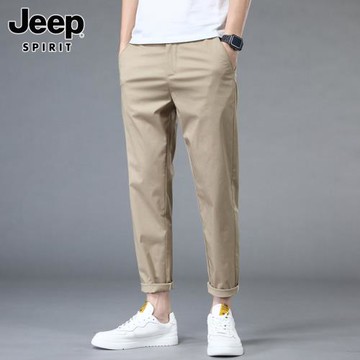 吉普休閑褲男士夏季新款百搭潮流小腳九分西褲寬松透氣長褲子男褲