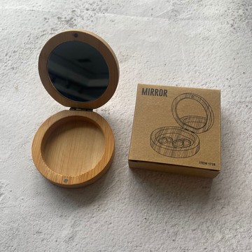隨身便攜創意迷你鏡子 竹制 翻蓋折疊化妝鏡帶飾品收納 廠家直銷