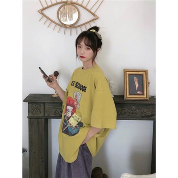 港風短袖t恤男ins原宿風情侶裝夏裝卡通印花半袖體恤夏季寬松上衣