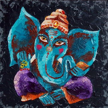 Ganesha 繪畫印度原創藝術 Ganapati 壁畫小油畫藝術品