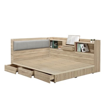 IHouse-沐森 房間3件組(插座床頭+收納抽屜底+收納床邊櫃) 雙人5尺古橡