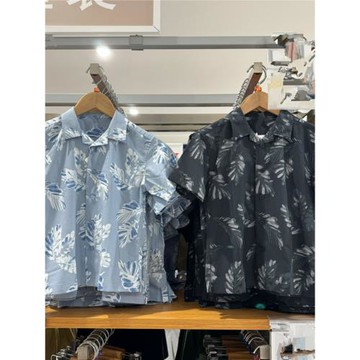 夏裝童裝男女童親莫代爾棉混紡印花襯衫短袖襯衣465128 465127