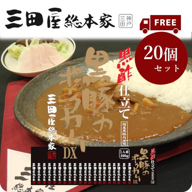 送料無料 レトルトカレー 三田屋総本家黒酢仕立て黒豚のポークカレーDX　220g　20個セット