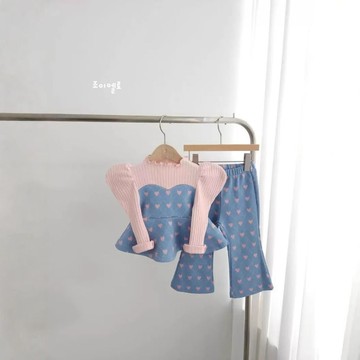 Mimo⭐女童運動套裝春秋兒童秋裝愛心印花泡泡袖休閒兩件套