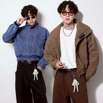 Boxy Fit 【短寬】立領bomber重磅皮夾克