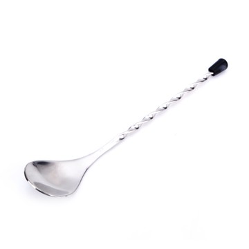 19cm短款單頭黑塑膠頂不銹鋼攪拌勺吧勺雞尾酒酒具酒吧工具勺攪拌