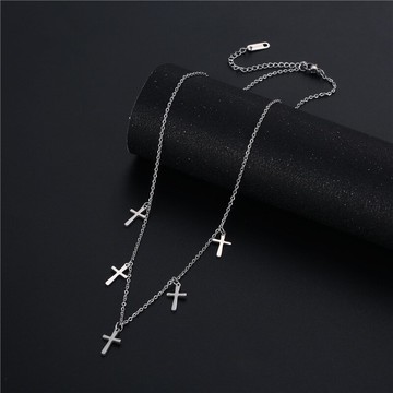 跨境歐美項飾手工鏈 十字架吊墜項鏈 女士耶穌不銹鋼十字鎖骨頸鏈