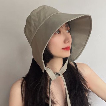 YAOLI自閉遮臉漁夫帽女顯臉小春夏季抗紫外線uvcut系繩防曬遮陽帽