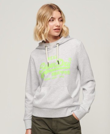 Superdry Women's Neon Graphic Hoodie Light Grey Size: 2